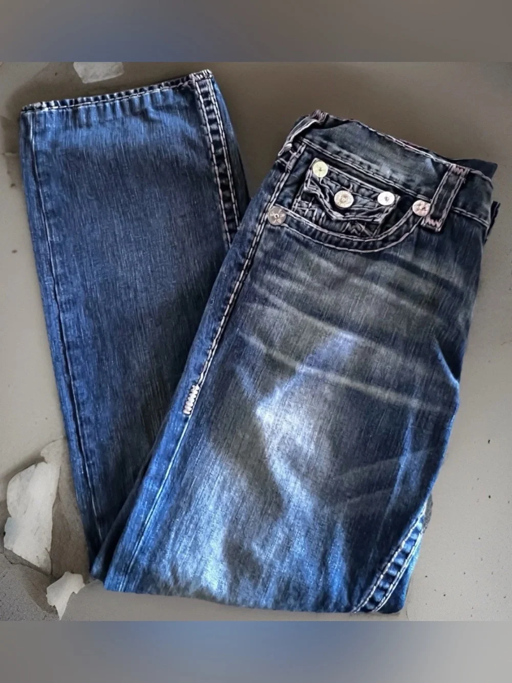 True Religion Ricky Jeans Super T Straight 36x32 Men's Relaxed Thick Stitching